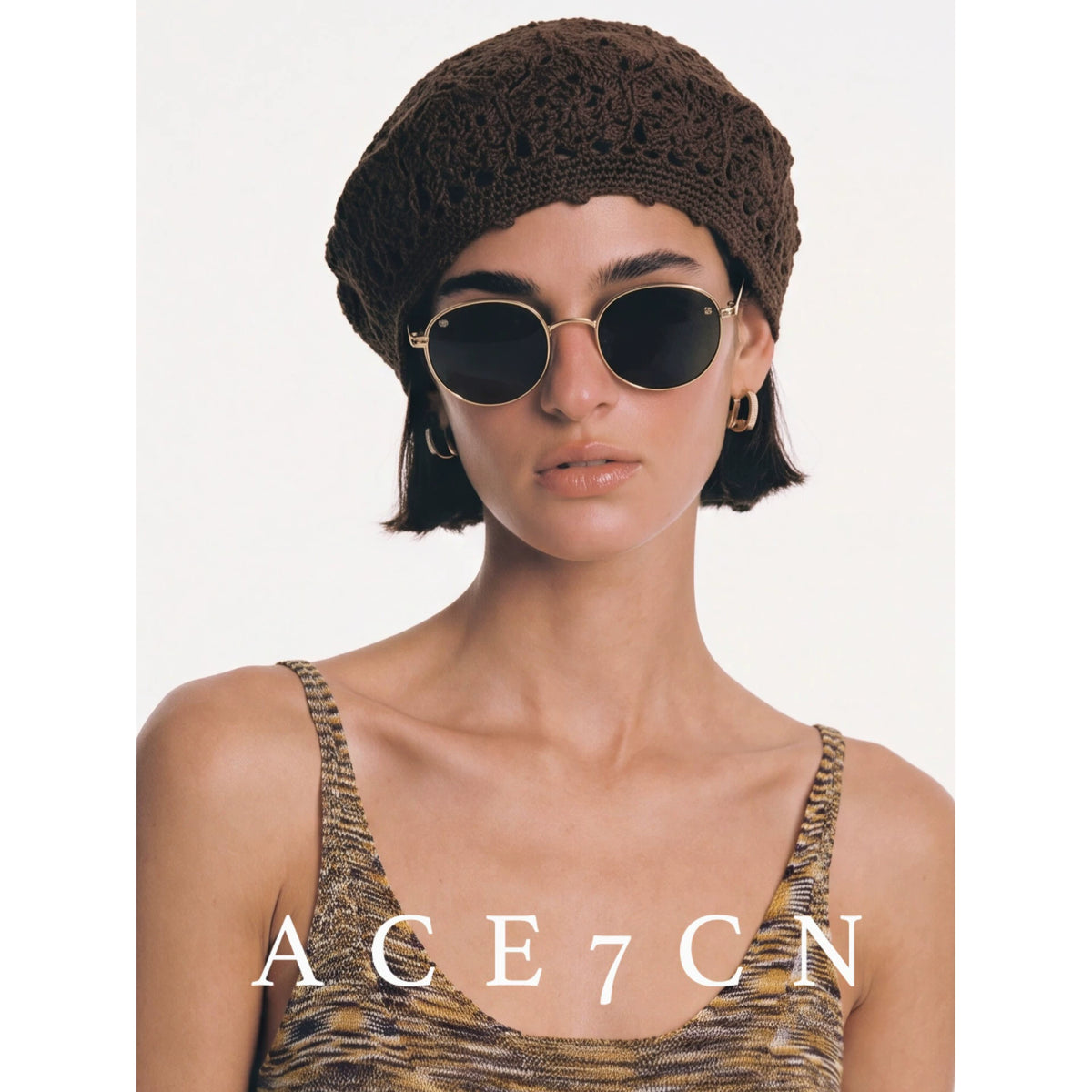 Openwork Crochet Cotton-Linen Beret — ACE7CN