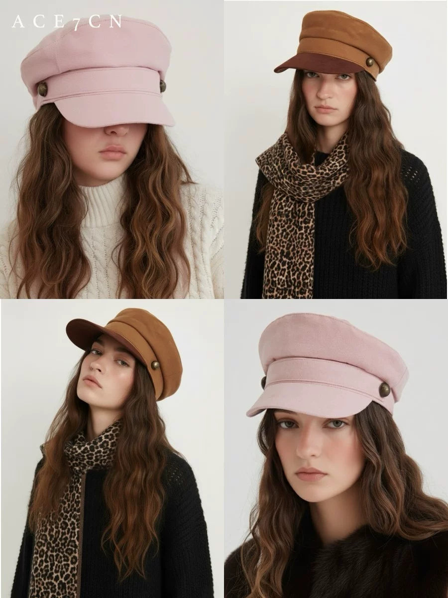 Suede Peaked Newsboy Cap — ACE7CN