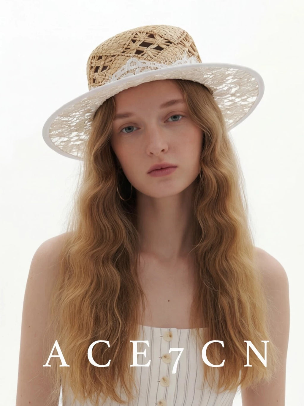 Openwork Lace Flat-Top Boater — ACE7CN