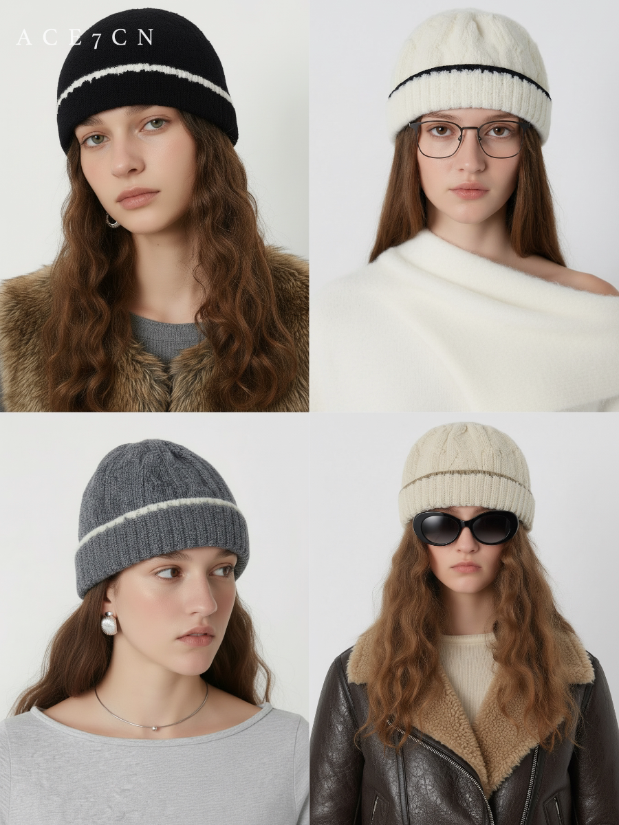 Two-Tone Cable-Knit Beanie — ACE7CN