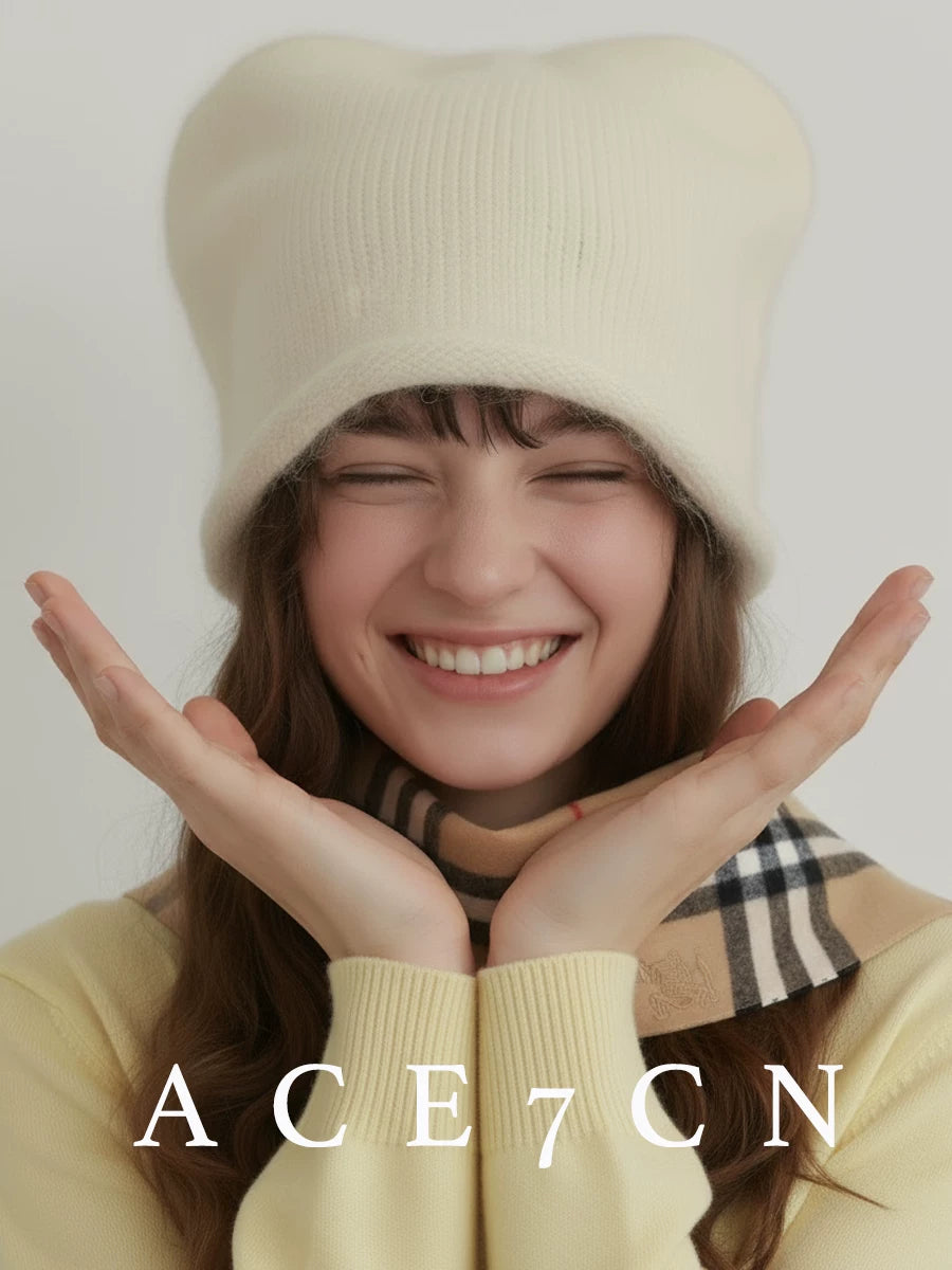 Earth-Tone Cat-Ear Angora Ear-Flap Beanie — ACE7CN