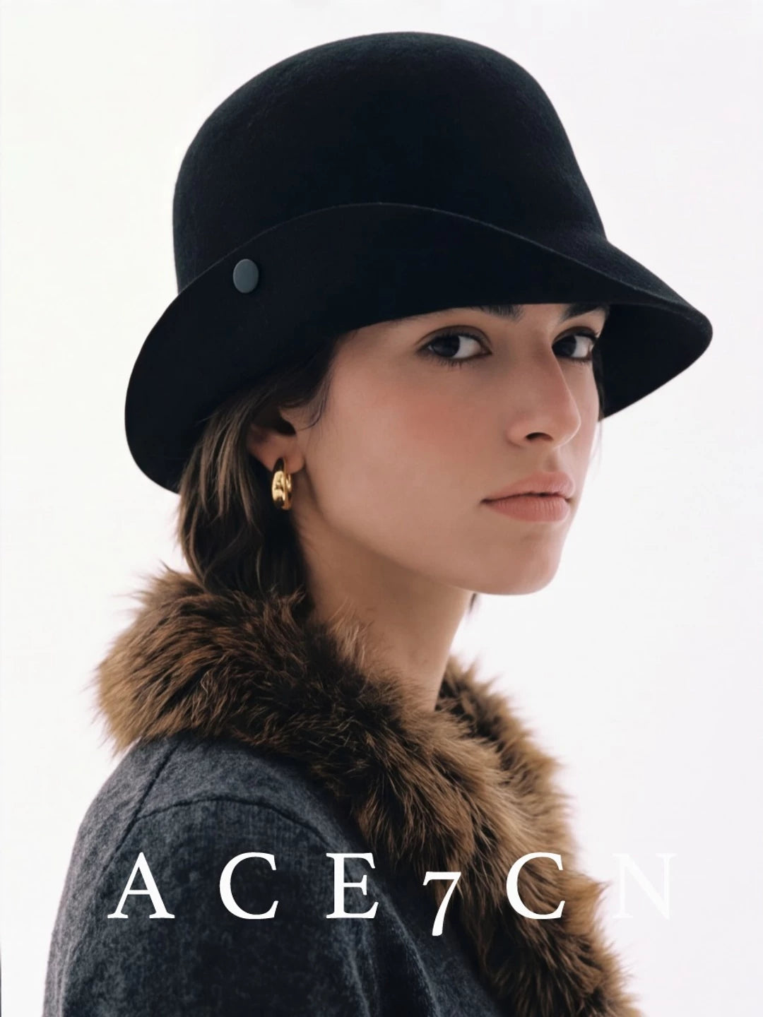 Turn-Up Wide-Brim Wool Dome Hat — ACE7CN