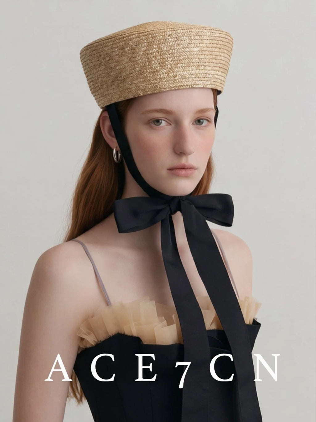 Tie-Strap Wheat-Straw Pillbox Hat — ACE7CN