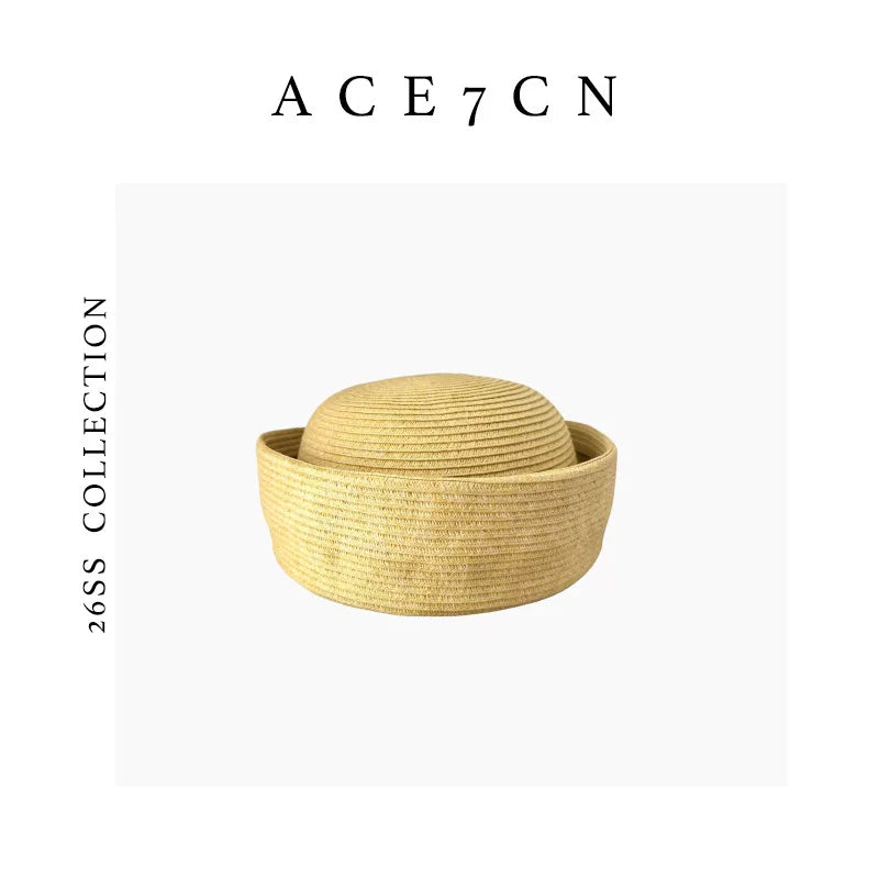 Yellow Brimless Straw Pillbox Hat — ACE7CN