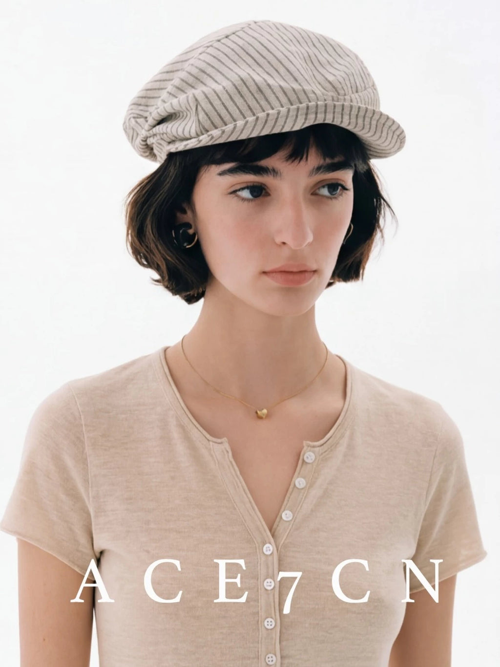 Striped Roll-Brim Cloud Newsboy Cap — ACE7CN