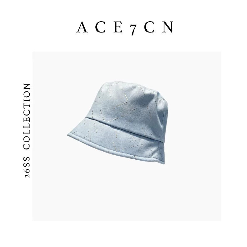 Rhinestone Diamond-Quilted Denim Bucket Hat — ACE7CN