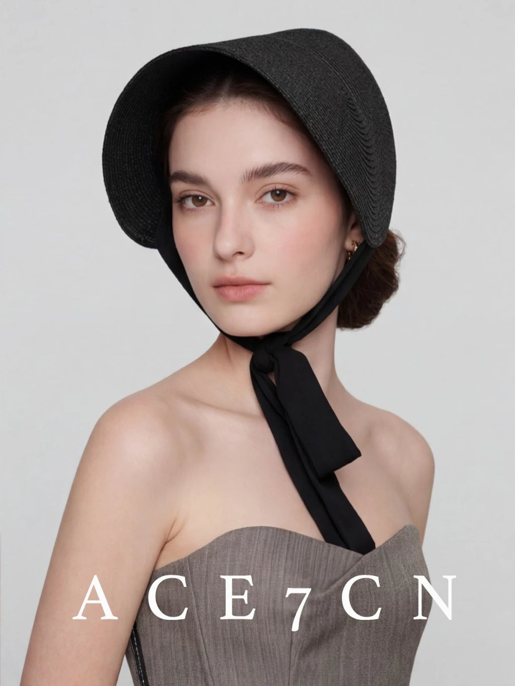 Tie-Strap One-Piece Wheat-Straw Hat — ACE7CN