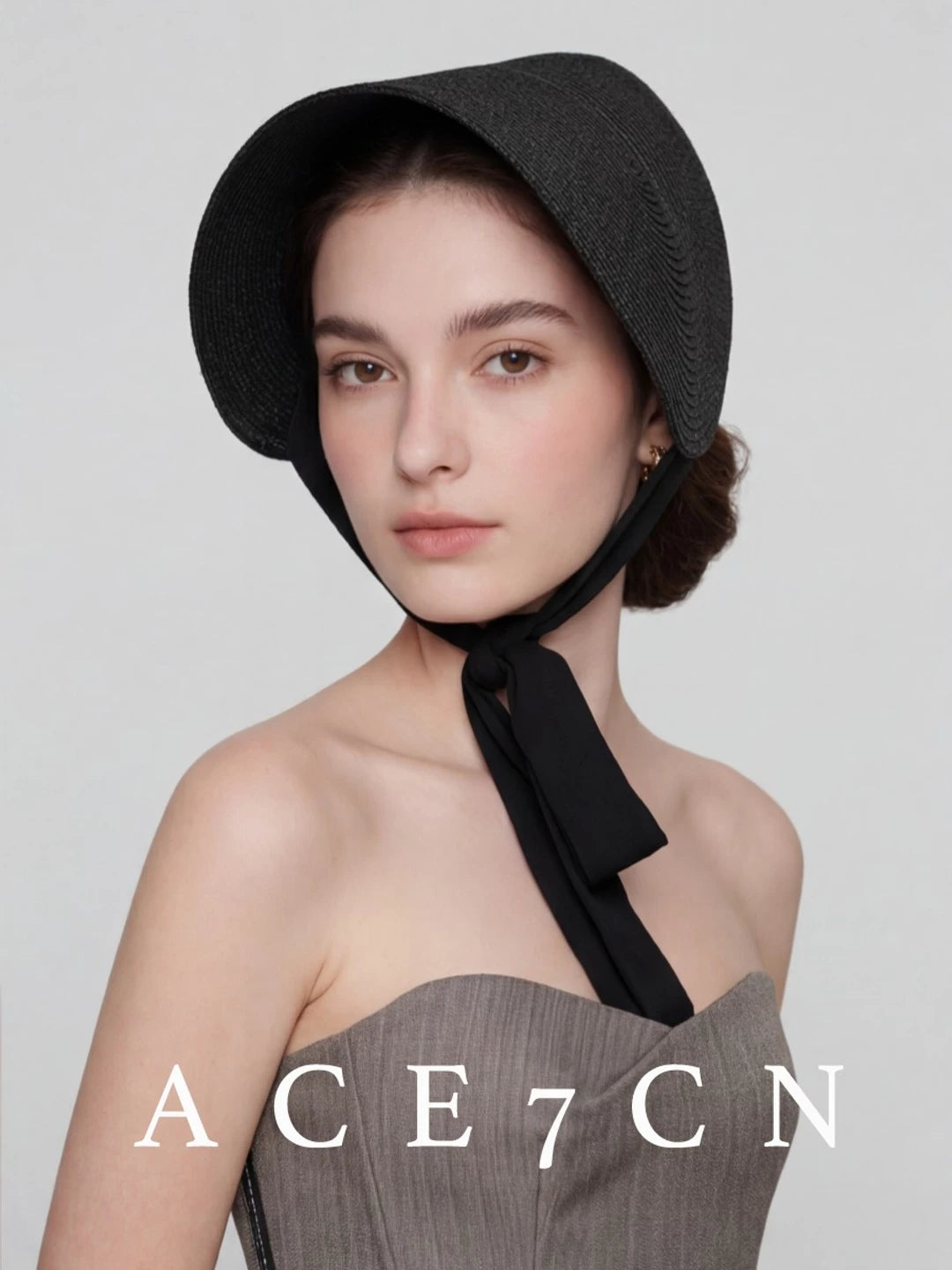 Tie-Strap One-Piece Wheat-Straw Hat — ACE7CN