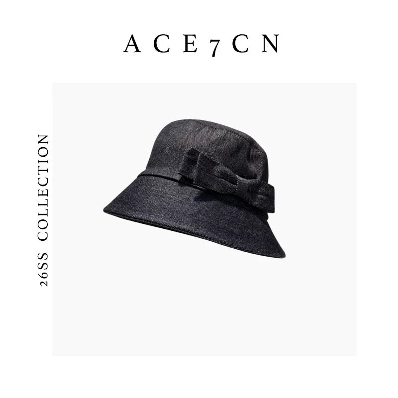 Bow-Detail Denim Bucket Hat — ACE7CN