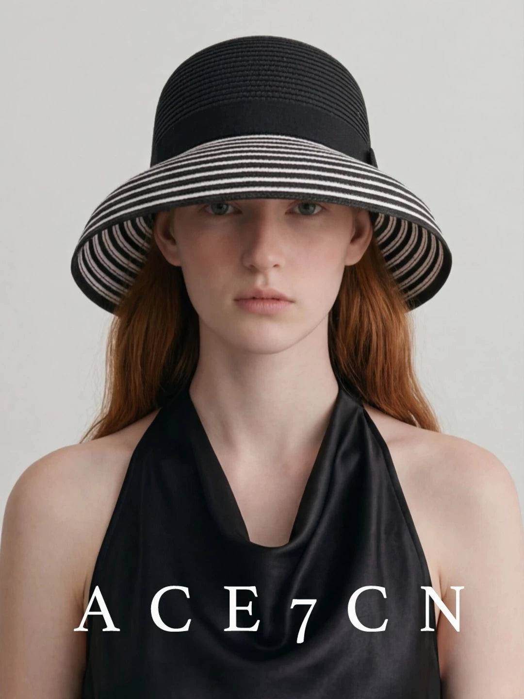 Bow-Detail Two-Tone Straw Lampshade Hat — ACE7CN