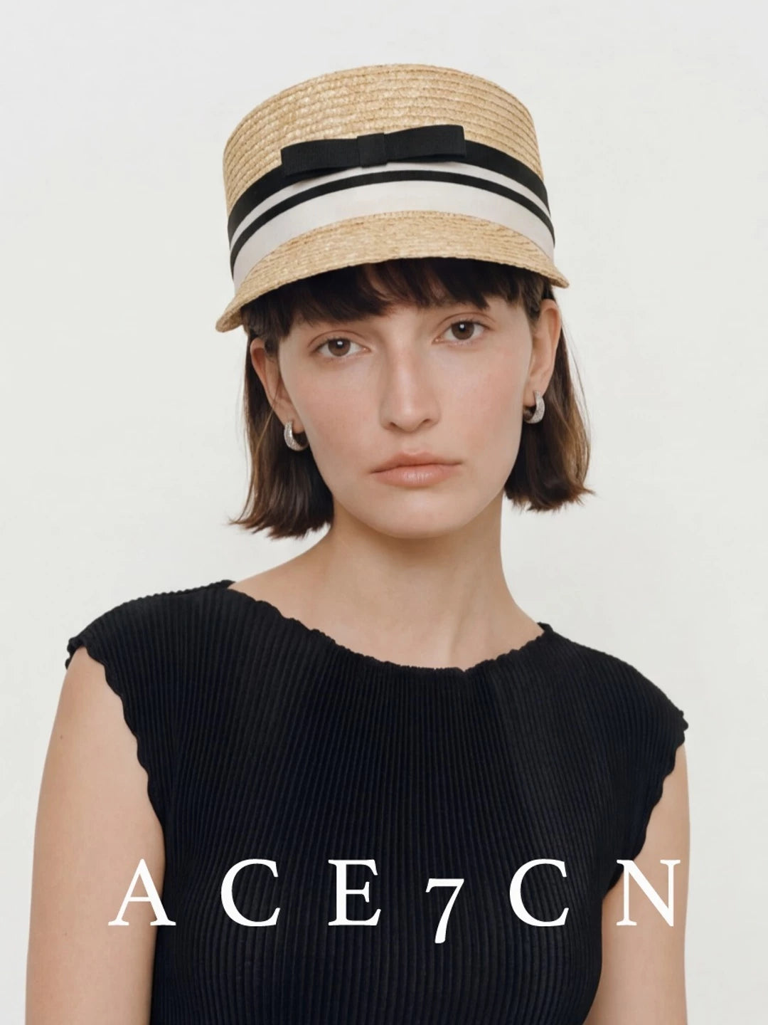 Bow-Detail Wheat-Straw Equestrian Cap — ACE7CN