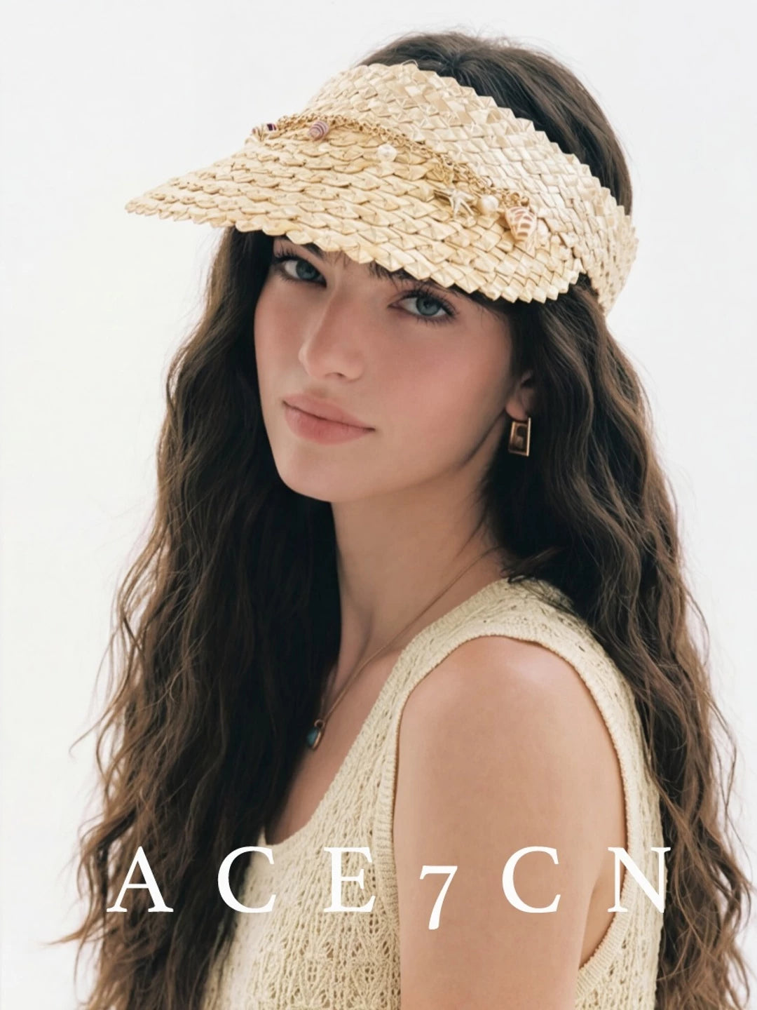 Shell-Embellished Straw Visor — ACE7CN