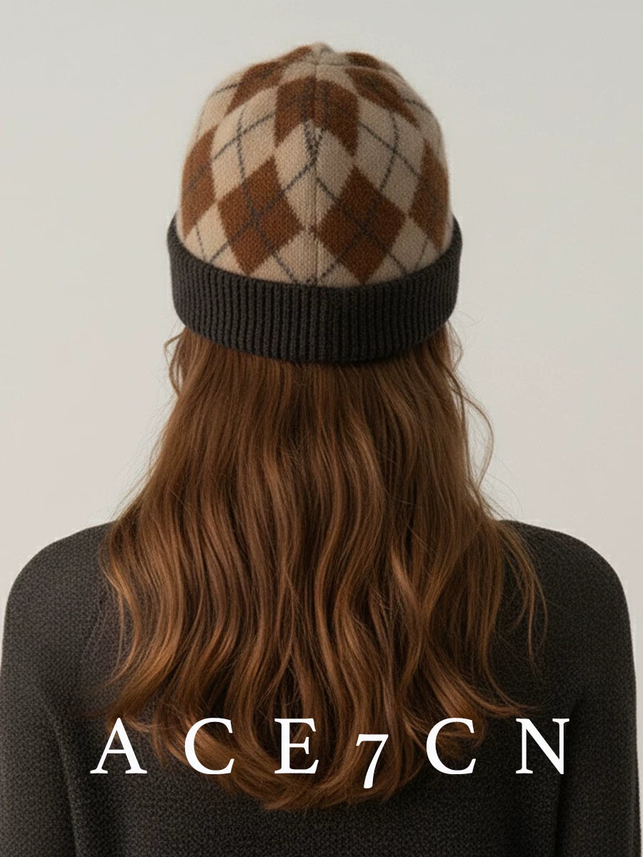 Yellow Argyle Cashmere Beanie — ACE7CN