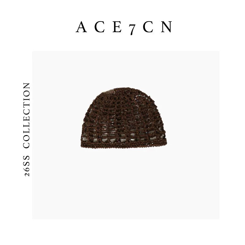 Glitter-Thread Openwork Crochet Beanie — ACE7CN