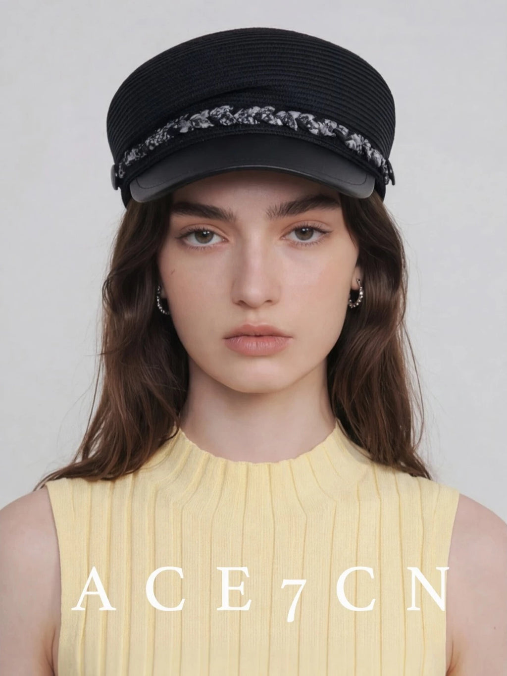 Leather-Trim Tweed Equestrian Cap — ACE7CN
