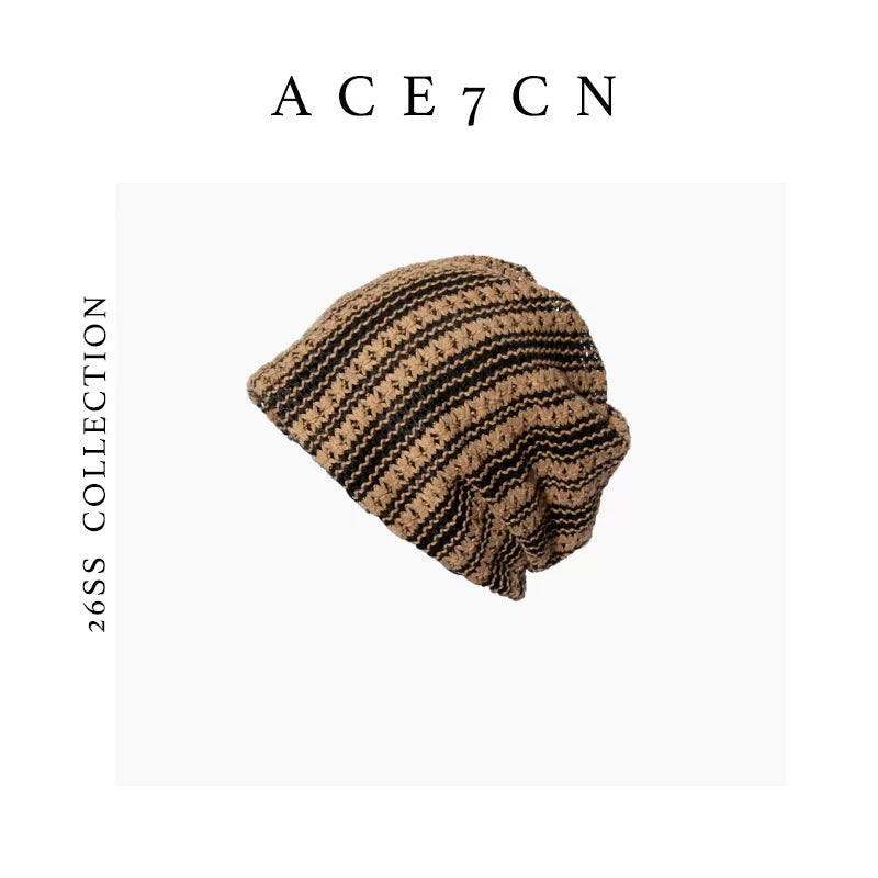 Striped Openwork Knit Slouch Beanie — ACE7CN
