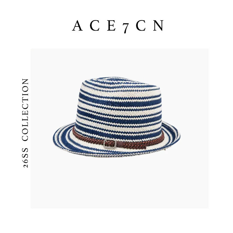 Nautical-Stripe Straw Panama Hat — ACE7CN