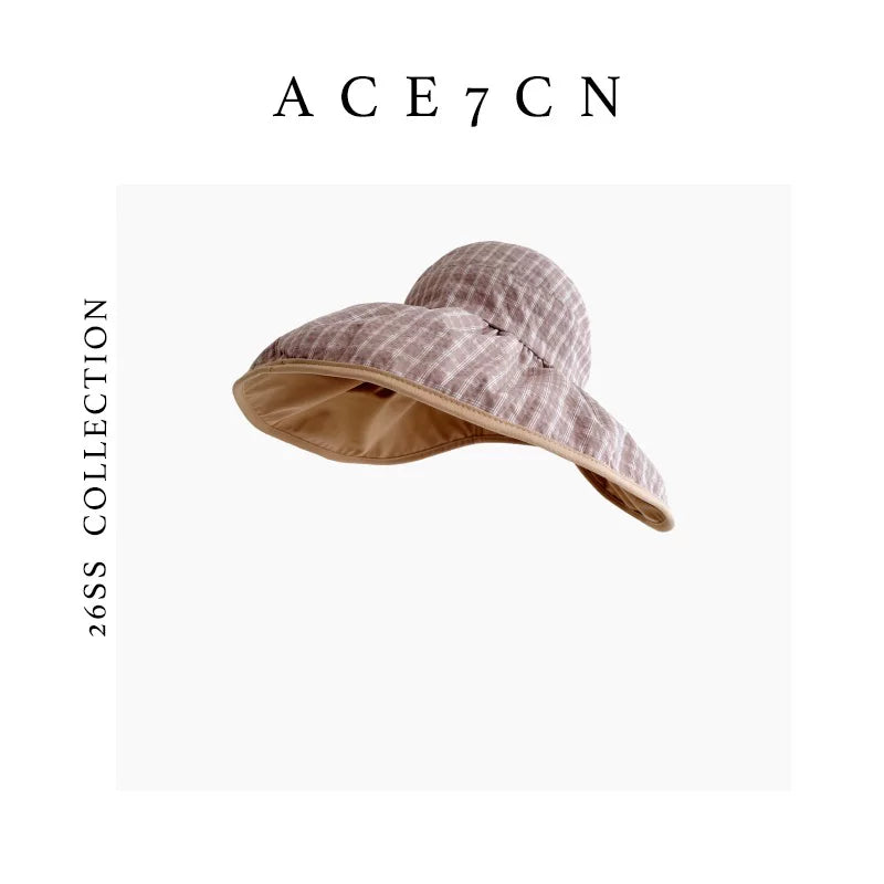 Reversible Plaid Wide-Brim Bucket Hat — ACE7CN
