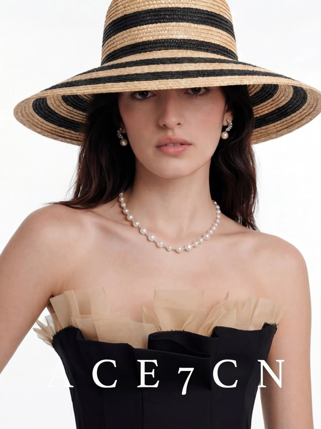 Striped Wide-Brim Wheat-Straw Hat — ACE7CN