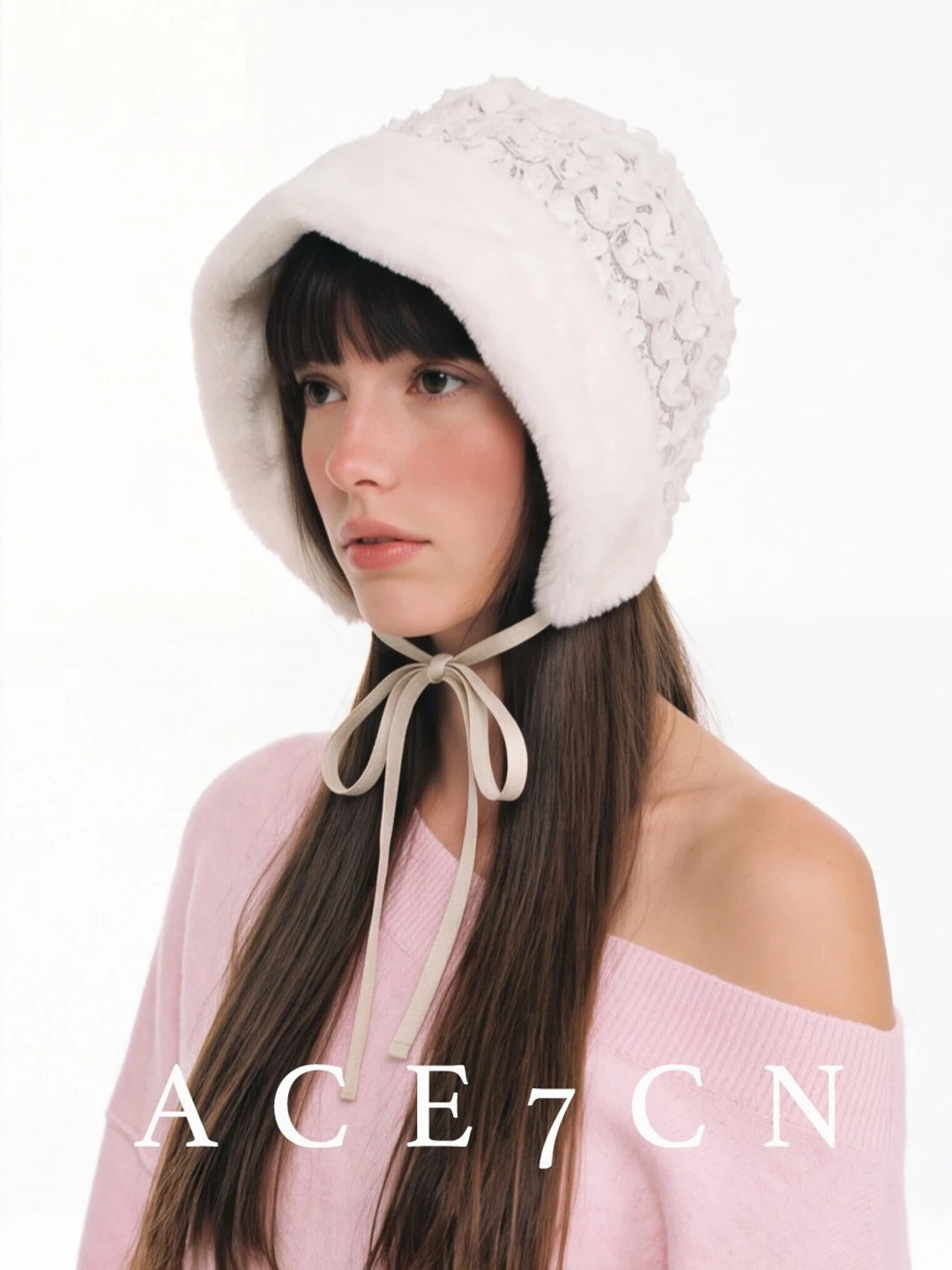 Hepburn French Estate Hat One-Piece Fluffy Tie-Strap Face-Slimming