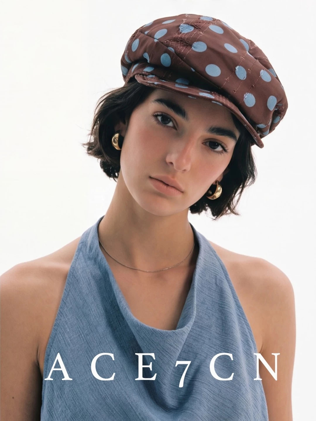 Floral Polka-Dot Newsboy Cap — ACE7CN