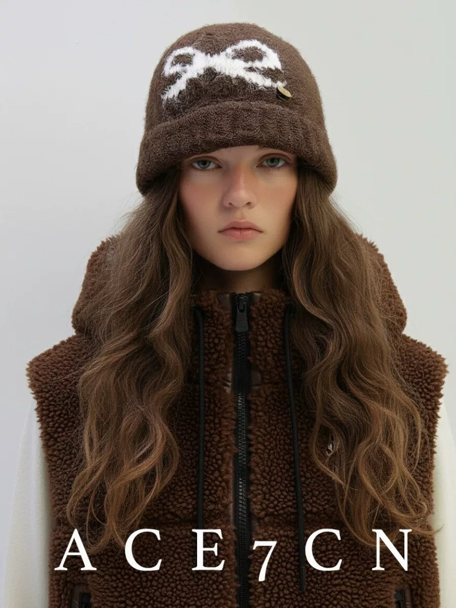 Bow-Detail Jacquard Knit Beanie — ACE7CN
