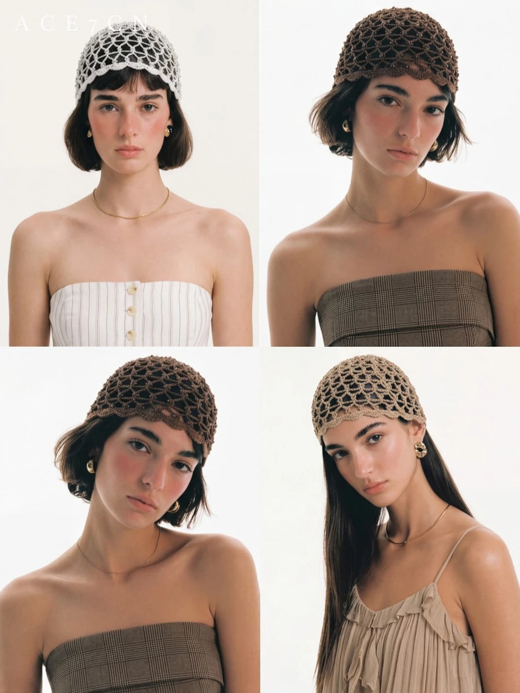 Beaded Petal-Brim Crochet Hat — ACE7CN