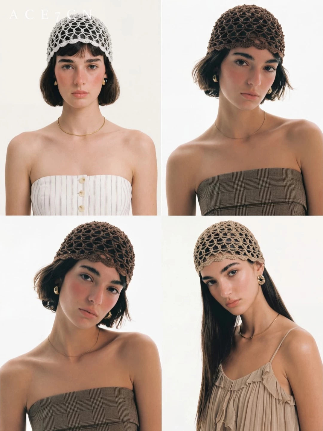 Beaded Petal-Brim Crochet Hat — ACE7CN