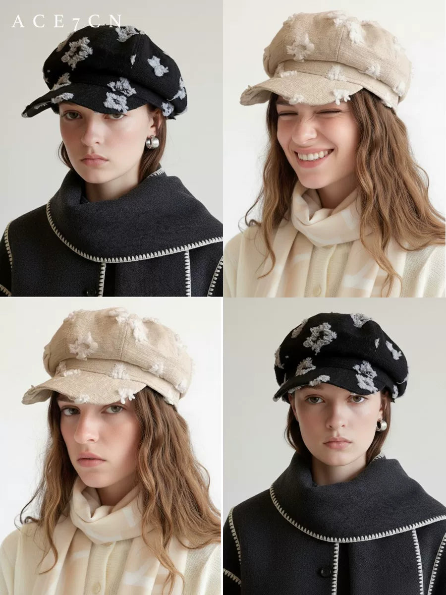 Feather Burnout Jacquard Newsboy Cap — ACE7CN