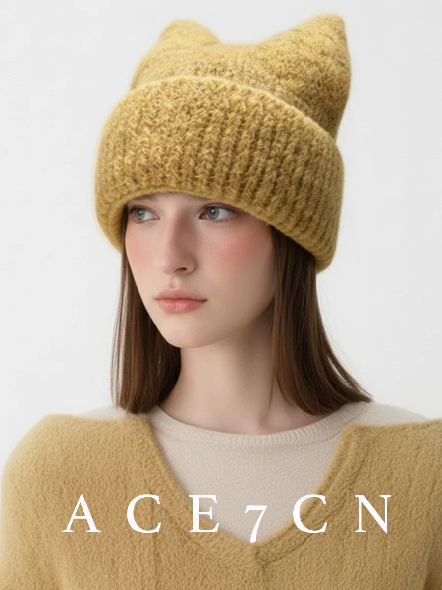 Fluffy Cat-Ear Ear-Flap Beanie — ACE7CN