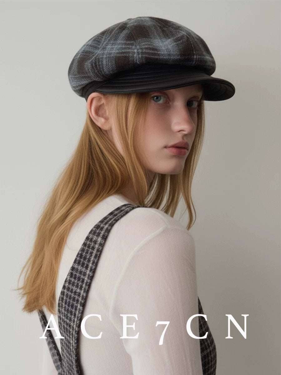 Plaid Octagonal Newsboy Cap — ACE7CN