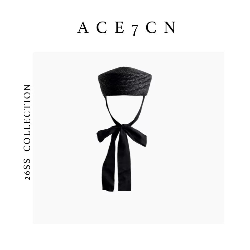 Tie-Strap Wheat-Straw Pillbox Hat — ACE7CN