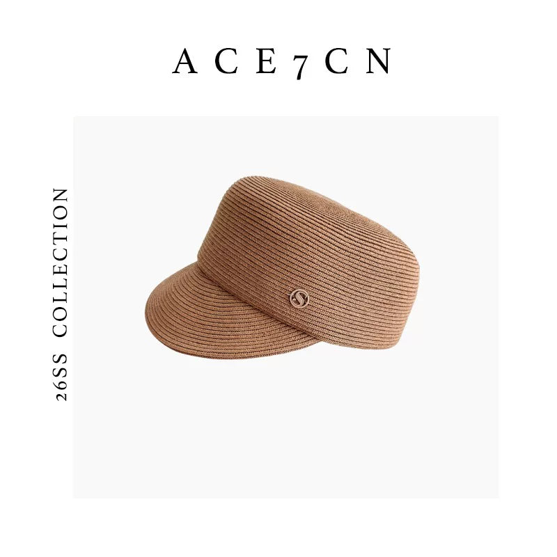 Intricate-Weave Straw Equestrian Cap — ACE7CN
