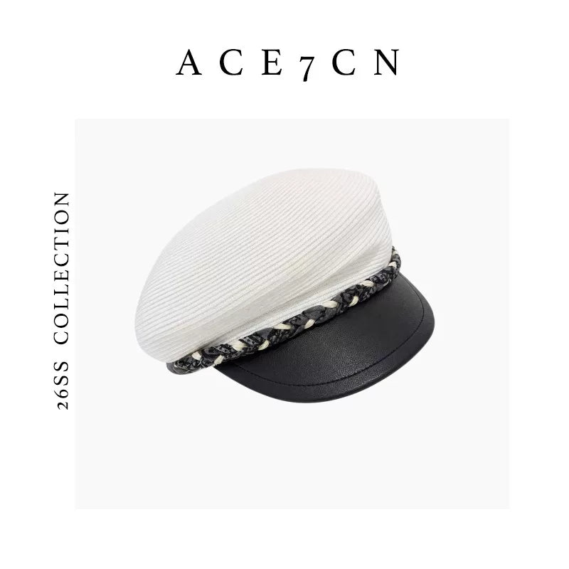 Braided-Cord Straw Newsboy Cap — ACE7CN