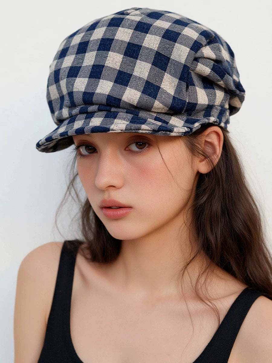 Plaid Cotton-Linen Painter Cap — ACE7CN