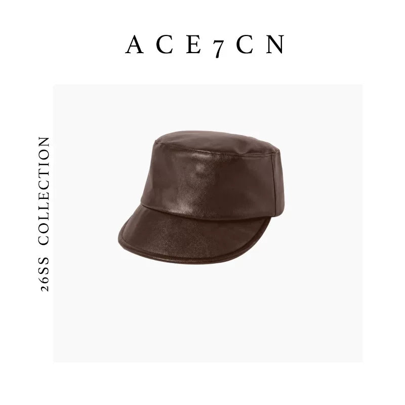 Flat-Top Lamb-Grain Leather Equestrian Cap — ACE7CN
