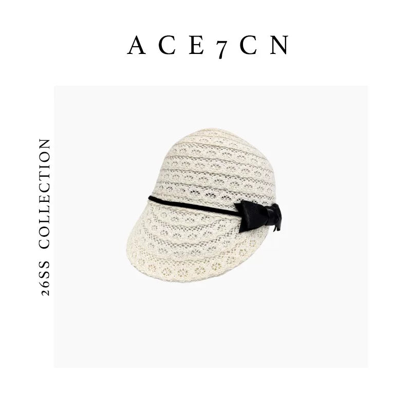 Embroidered Bow Openwork Equestrian Cap — ACE7CN
