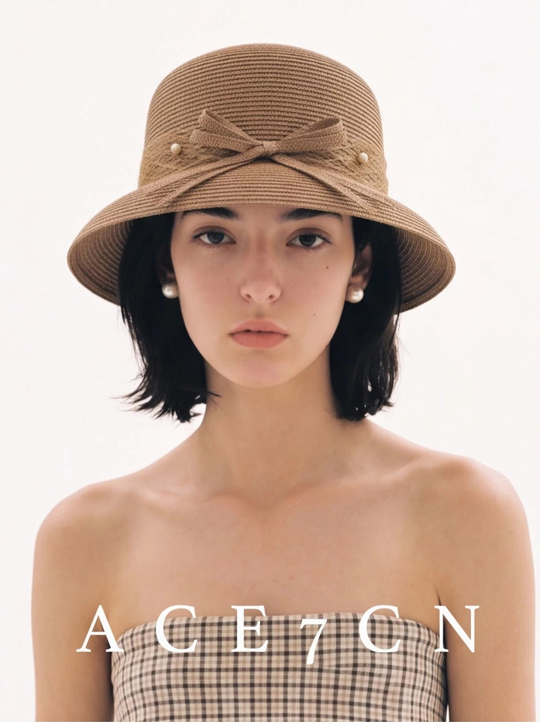 Bow-Detail Straw Cloche — ACE7CN