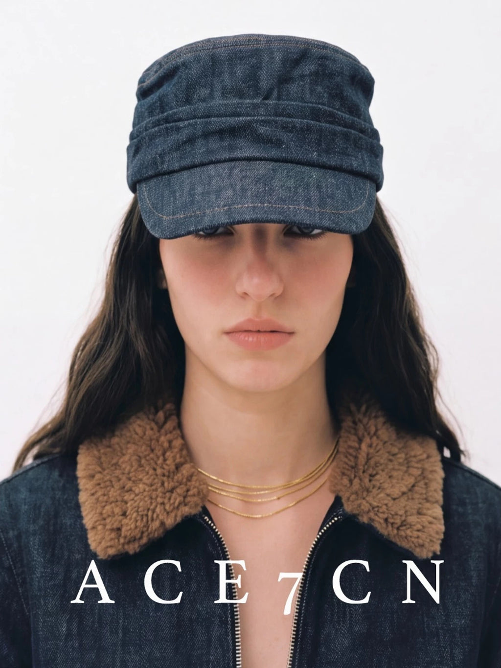 Pleated Denim Equestrian Cap — ACE7CN