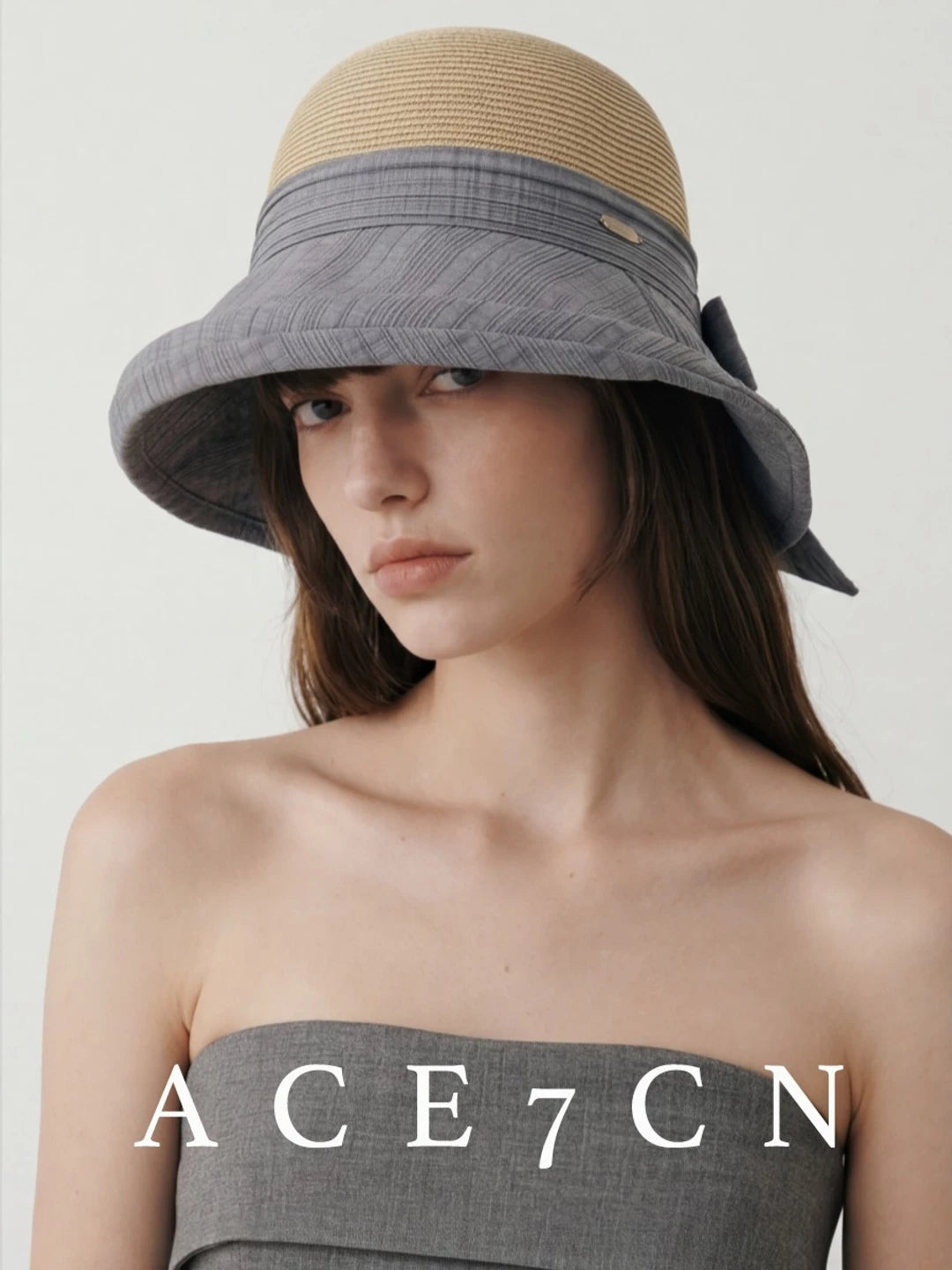 Split-Back Fabric-and-Straw Cloche — ACE7CN