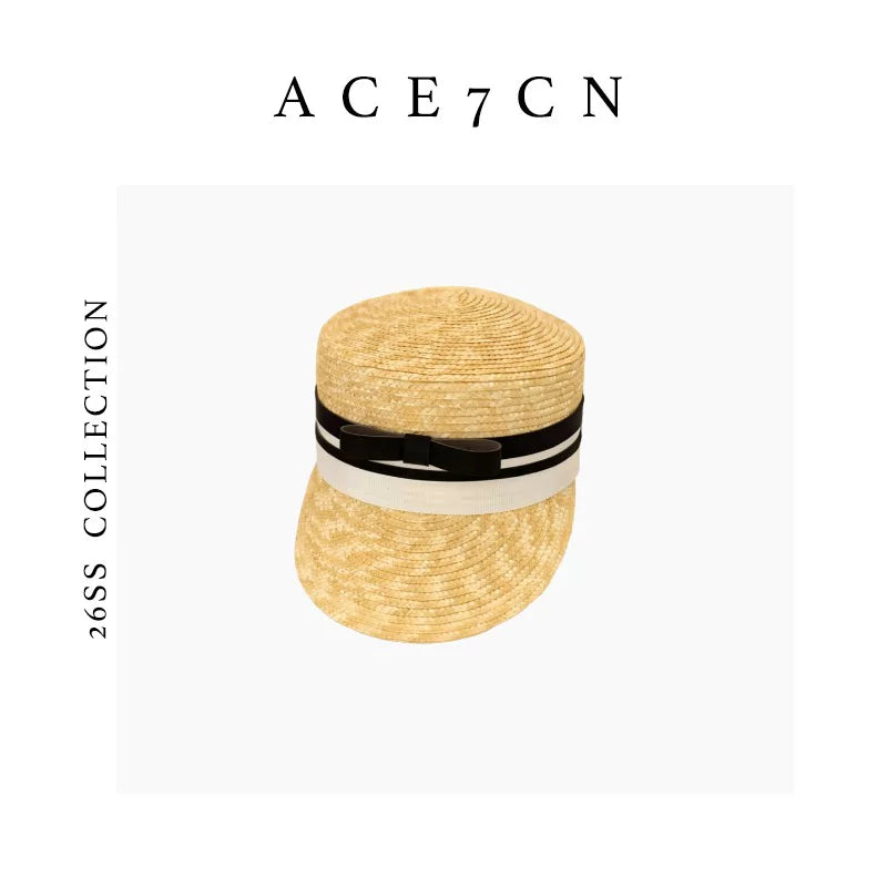 Bow-Detail Wheat-Straw Equestrian Cap — ACE7CN