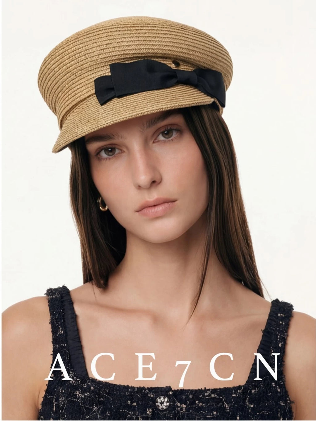 Bow-Detail Linen-Look Equestrian Cap — ACE7CN