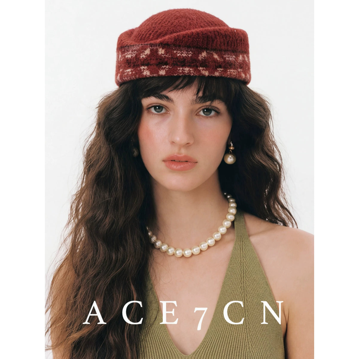 Jacquard Knit Pillbox Hat — ACE7CN