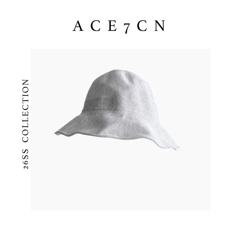 Lyocell Crochet Wide-Brim Bucket Hat — ACE7CN