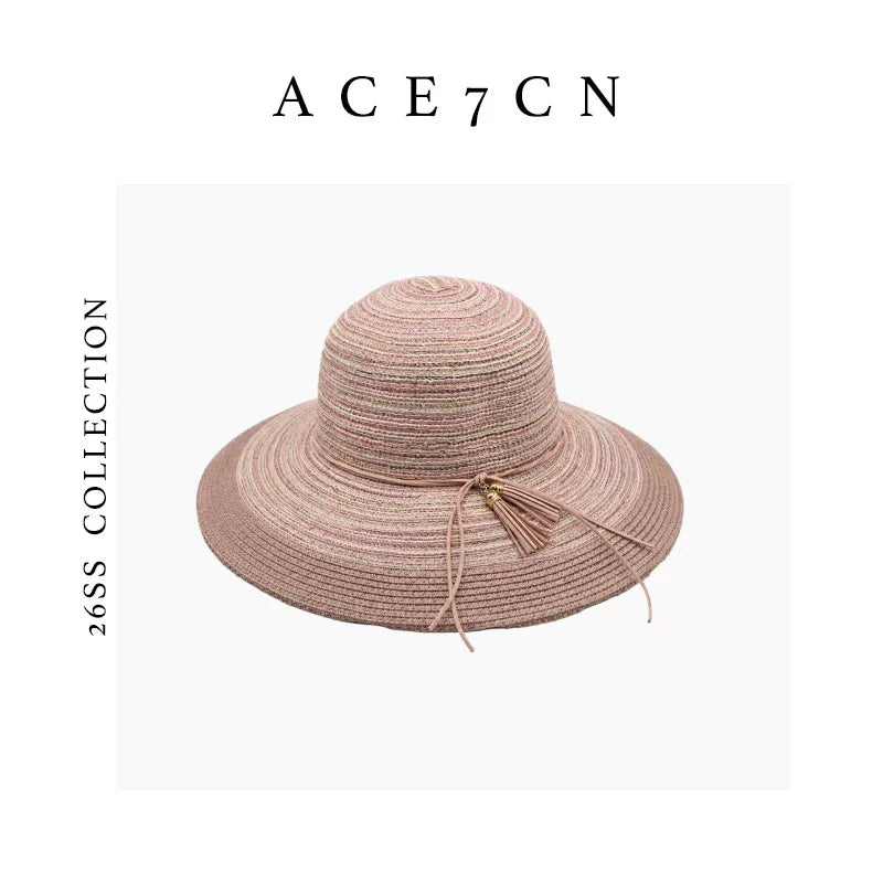 Multi-Stripe Paper-Straw Sun Hat — ACE7CN