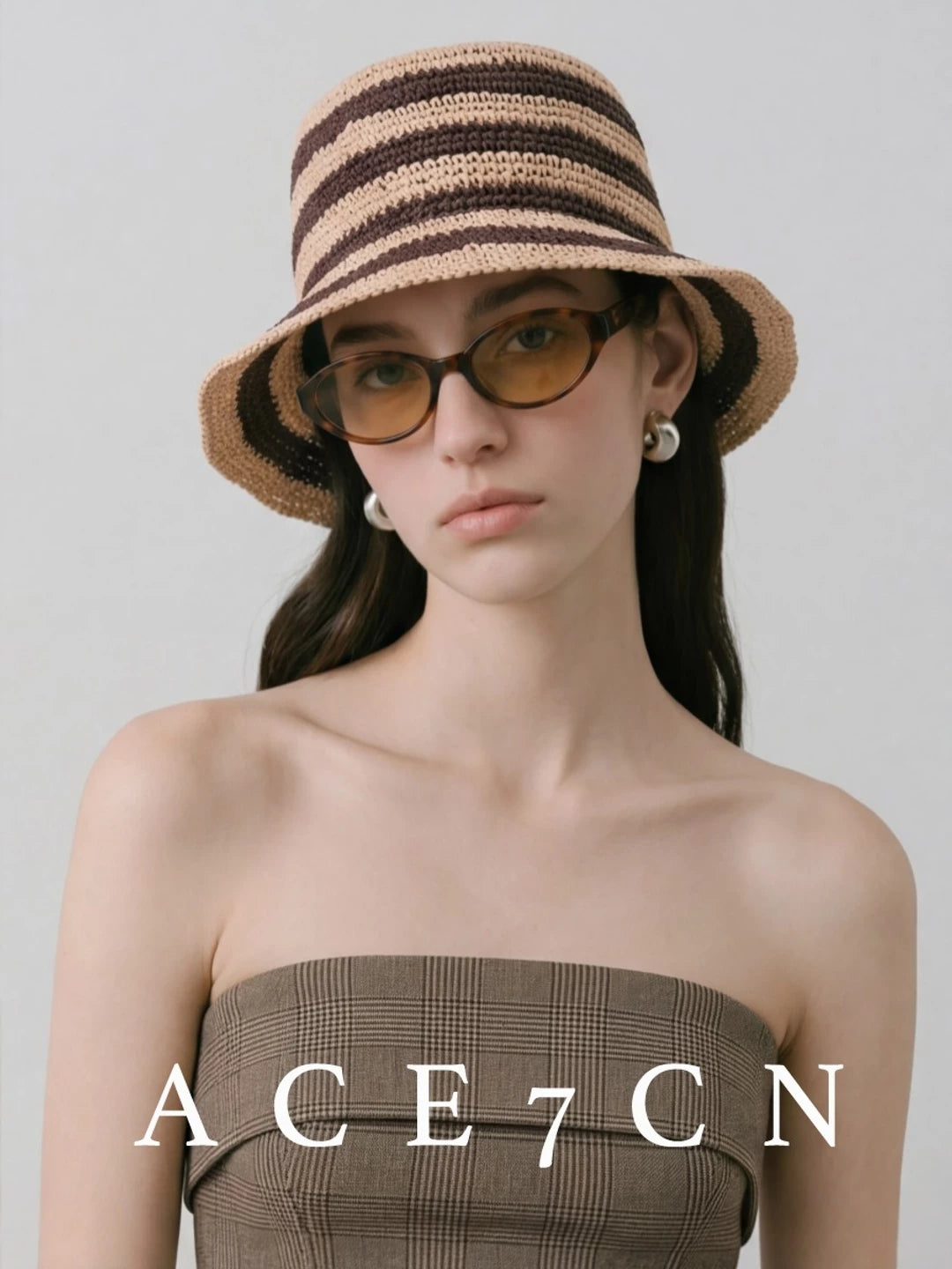 Striped Hand-Woven Raffia Bucket Hat — ACE7CN