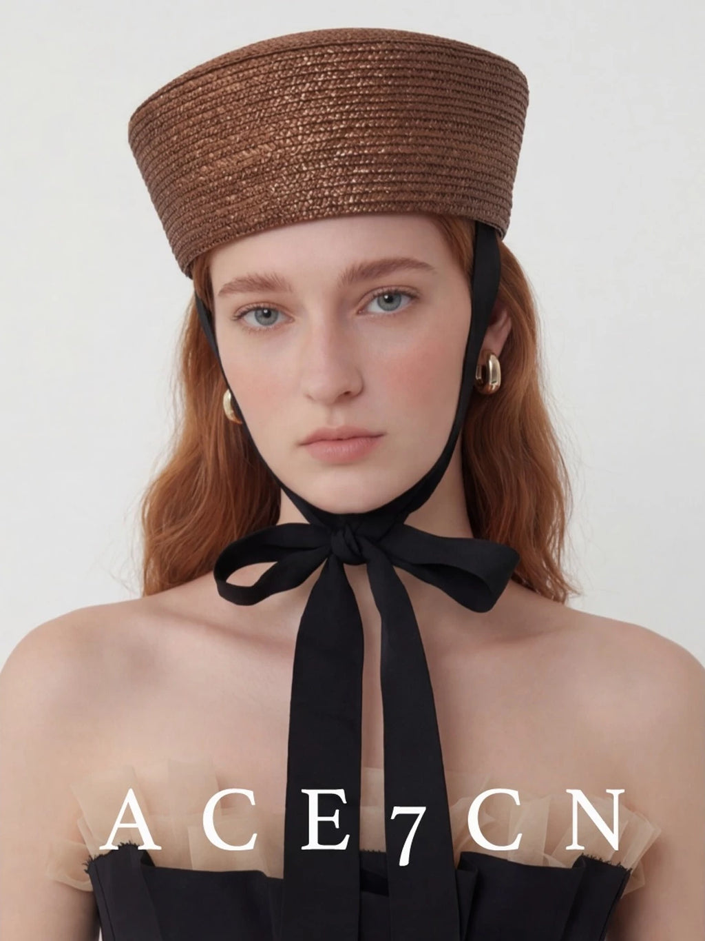 Tie-Cord Straw Pillbox Hat — ACE7CN