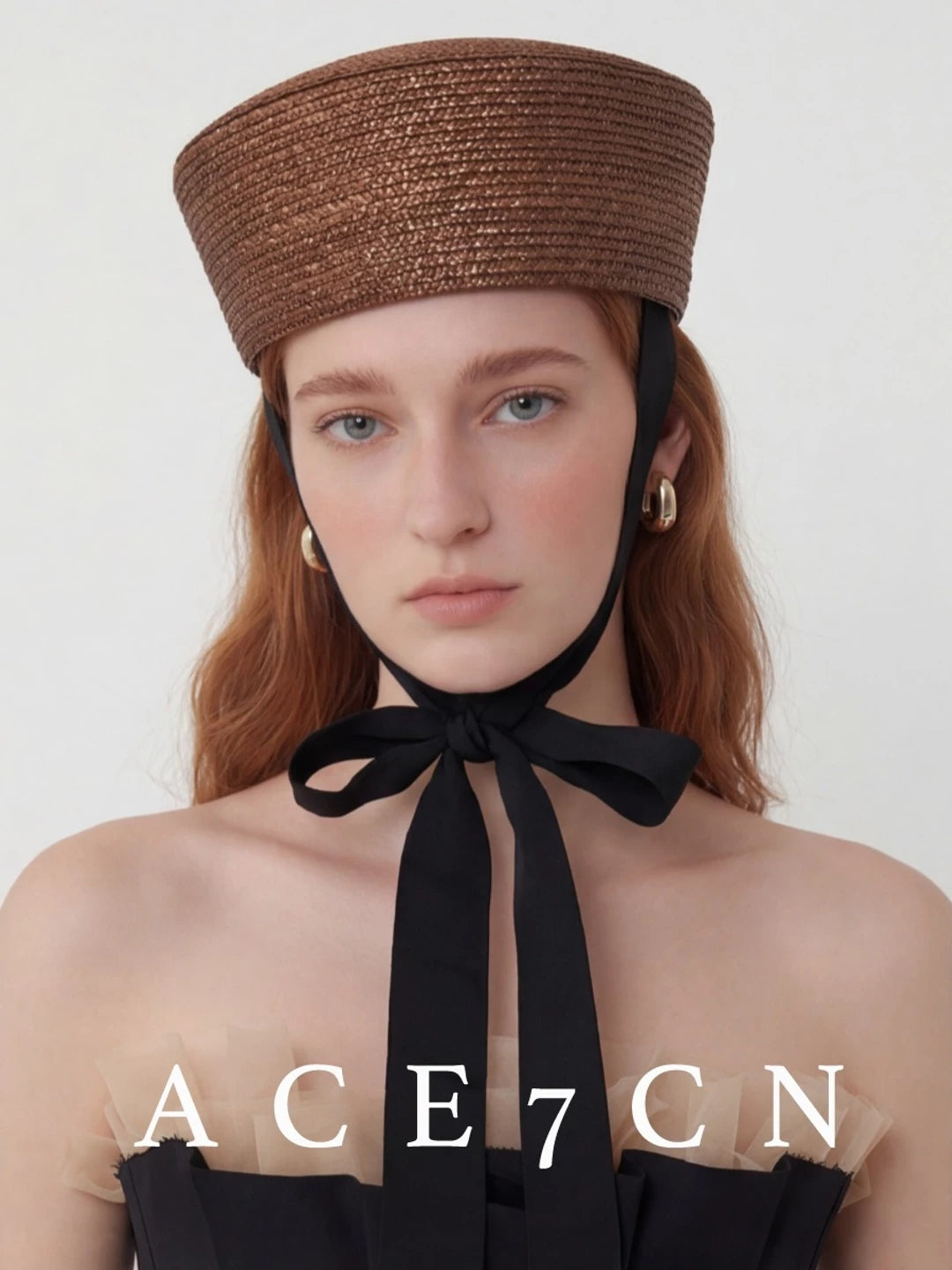 Tie-Cord Straw Pillbox Hat — ACE7CN