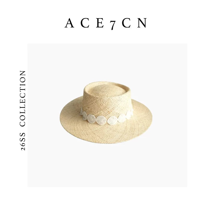 Lace-Trim Straw Panama Hat — ACE7CN