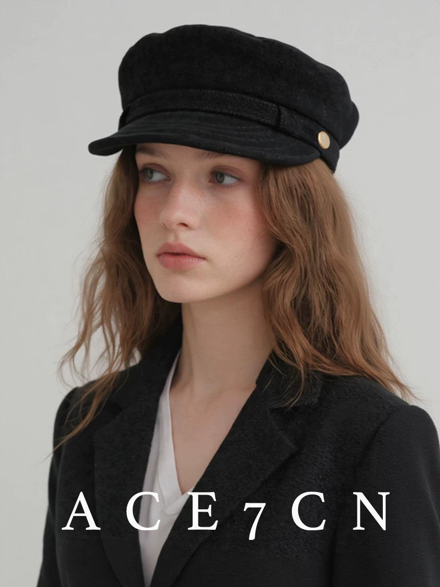 Suede Eight-Panel Newsboy Cap — ACE7CN